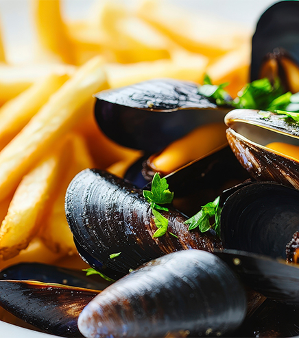 Moules frites servies au snack du camping l’Hermitage en Pays de la Loire